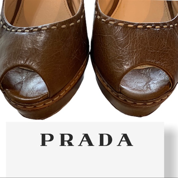 Prada slingback open toe pumps SIZE 8 WOMENS leather vintage style AMAZING FIND! - Picture 5 of 9